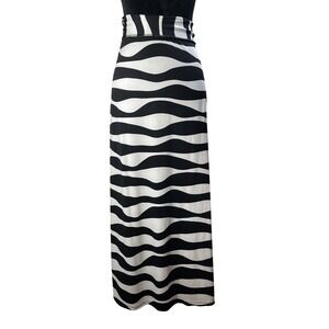 Black White Wave Print Maxi Skirt retro party  Size 2X